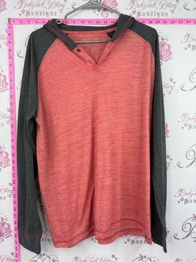 burnside long sleeve red grey Coral Body with Charcoal Trim Hooded Pullover